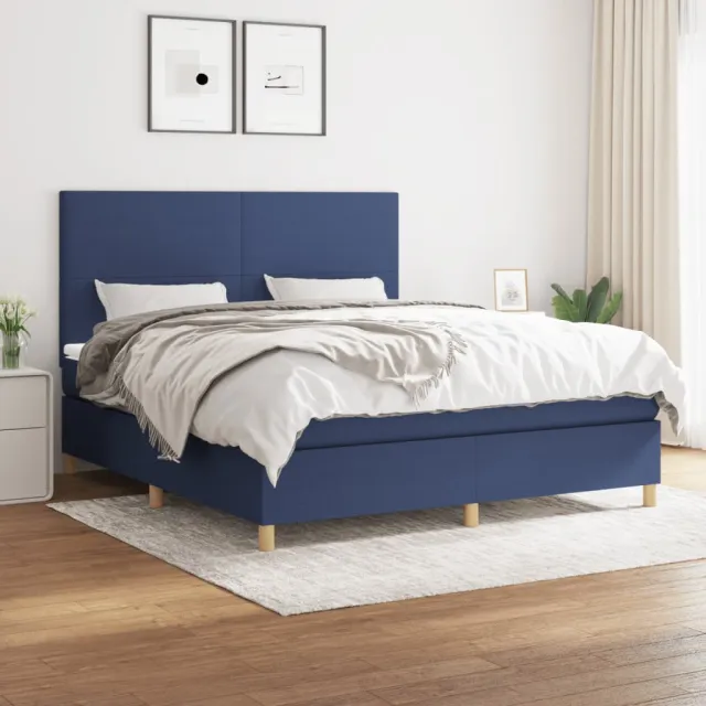 vidaXL Boxspring met matras stof blauw 160x200 cm
