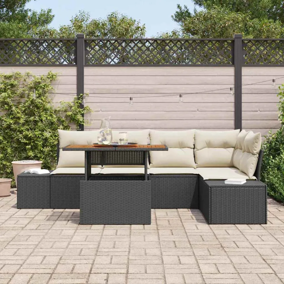 vidaXL Tuin Sofa Set 6 st Zwart Poly riet
