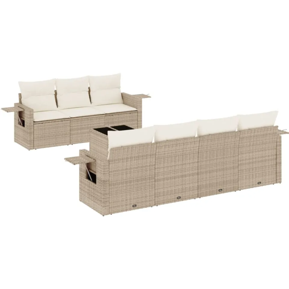 vidaXL 8-delige Loungeset met kussens poly rattan beige, foto 3