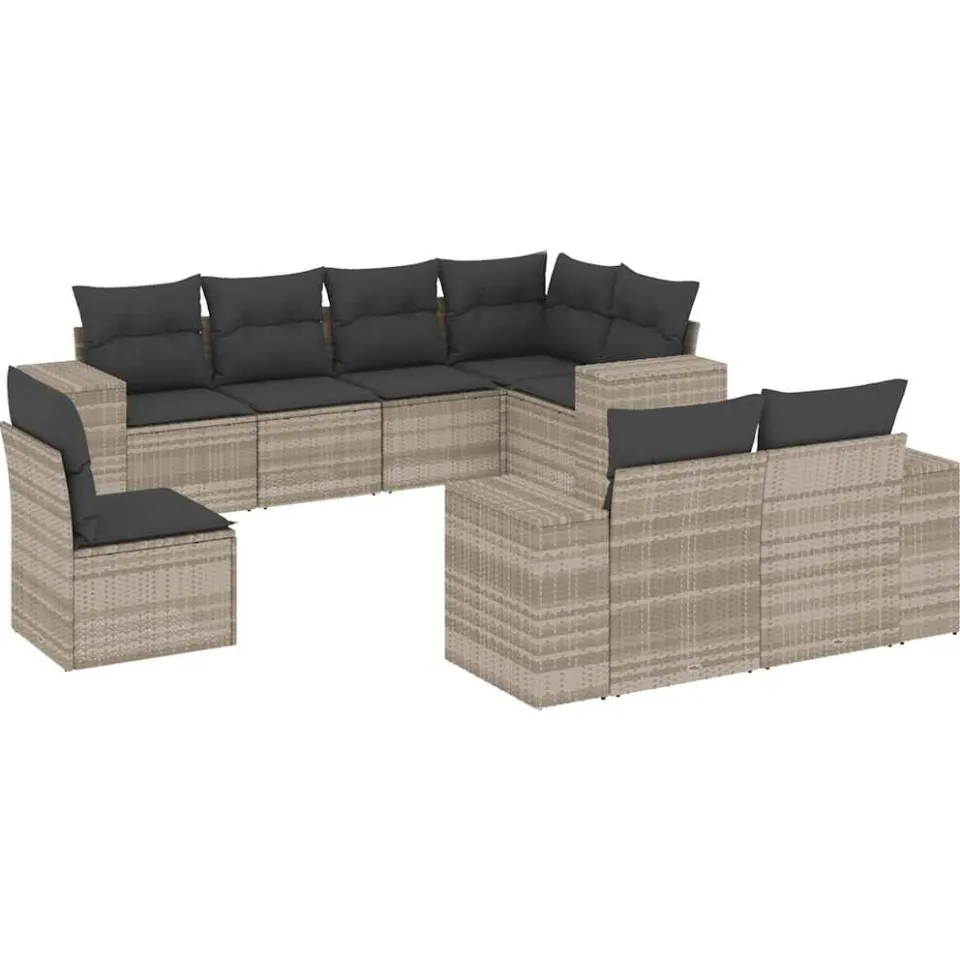 vidaXL 8-delige Loungeset met kussens poly rattan lichtgrijs grijs, foto 3