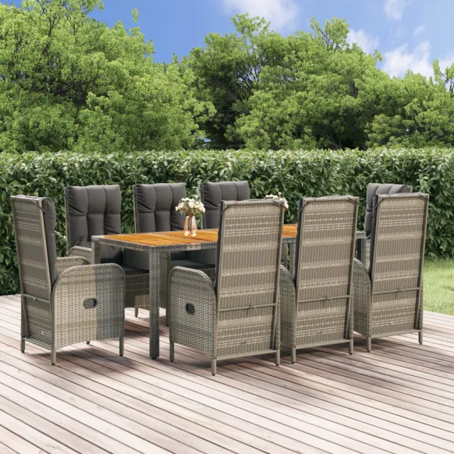 vidaXL 9-delige Tuinset met kussens poly rattan grijs, foto 2