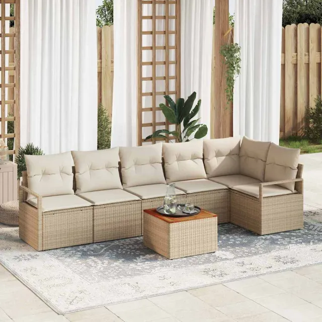 vidaXL Tuinbankenset 7 st Beige en Crème poly rattan