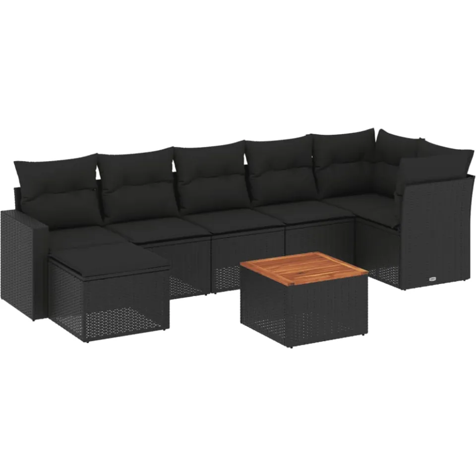vidaXL 8-delige Loungeset met kussens poly rattan zwart, foto 3