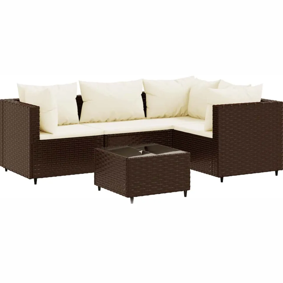 vidaXL 5-delige Loungeset met kussens poly rattan bruin, foto 3