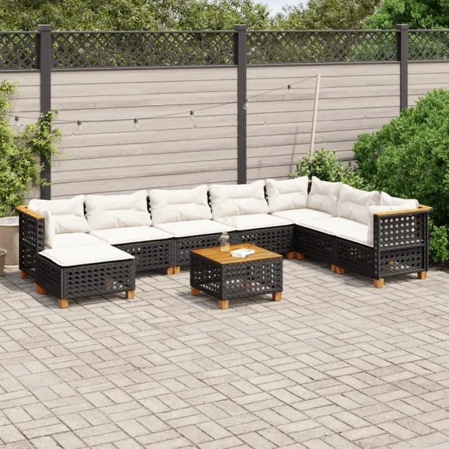 vidaXL 9-delige Loungeset met kussens poly rattan zwart, foto 2