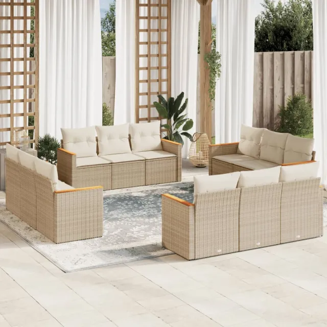 vidaXL 12-delige Loungeset met kussens poly rattan beige, foto 2