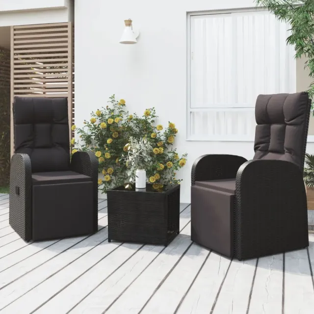 vidaXL 3-delige Loungeset poly rattan en staal zwart