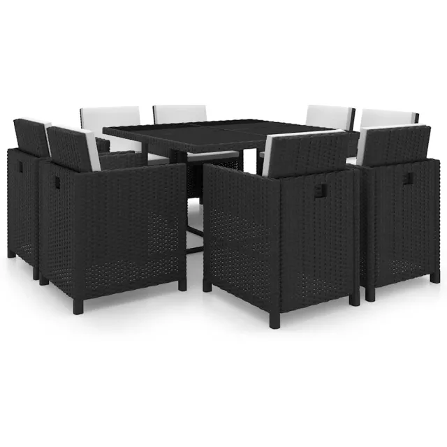 vidaXL 9-delige Tuinset met kussens poly rattan zwart