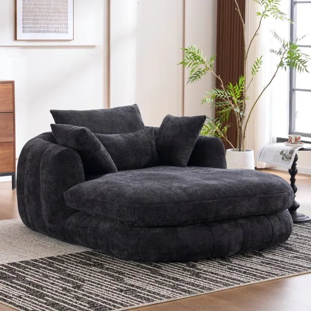 STILVORA Chaise Longue - 1-Zits - Zacht Met Armleuningen En Kussens - Voor Woonkamer En Leeshoek - Chenille - Zwart
