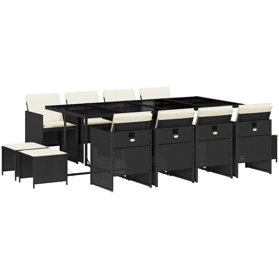 vidaXL 13-delige Tuinset met kussens poly rattan zwart, foto 3