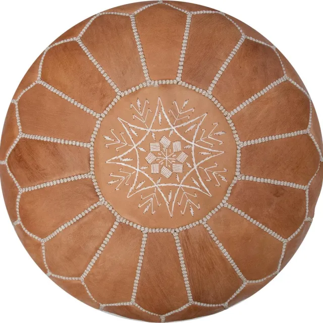 Poufs&Pillows Leren Poef - Naturel bruin - Handgemaakt en stijlvol - Gevuld geleverd - Poufs&Pillows Beige
