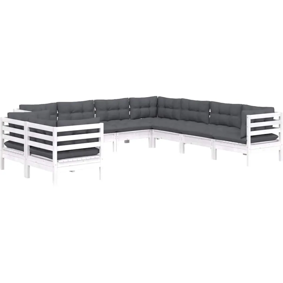 vidaXL 9-delige Loungeset met kussens massief grenenhout wit