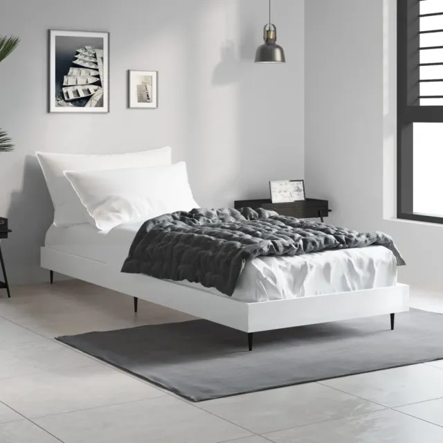 vidaXL Bedframe bewerkt hout hoogglans wit 75x190 cm