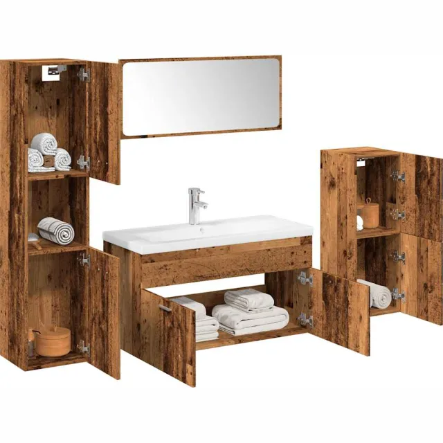 vidaXL 5-delige Badkamermeubelset bewerkt hout oud houtkleurig Bruin