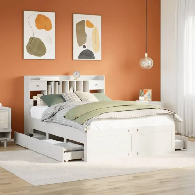 vidaXL Bed met boekenkast zonder matras grenenhout wit 150x200 cm