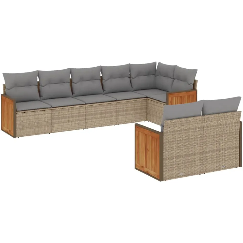 vidaXL 8-delige Loungeset met kussens poly rattan beige, foto 3