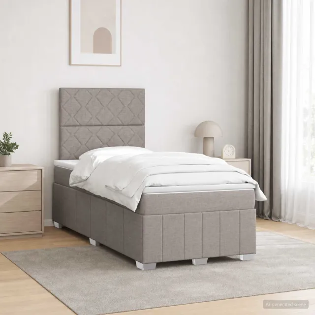 vidaXL LED Boxspring Bed met Matras Taupe 120 x 190 cm Stof