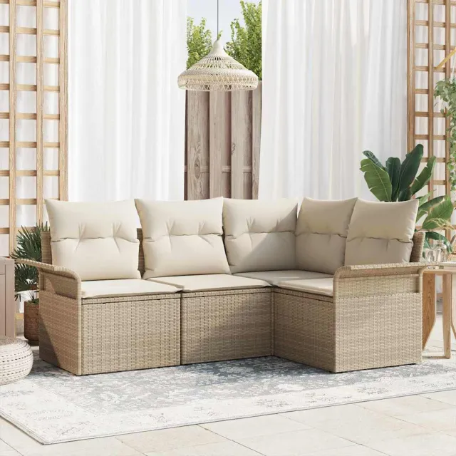 vidaXL Tuin Sofa Set 4 st Beige poly rattan, foto 2