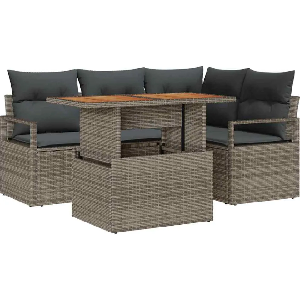 vidaXL Tuin Sofa Set 5 st Grijs Poly riet