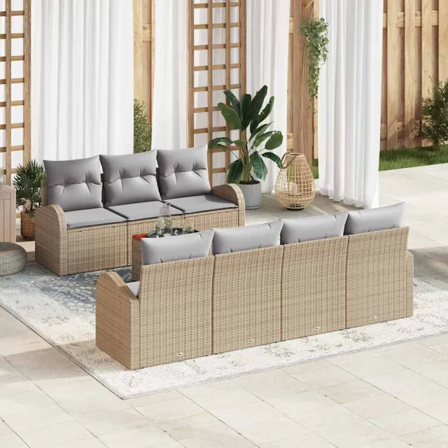 vidaXL Tuinbankenset 8 st Beige en Licht Grijs poly rattan
