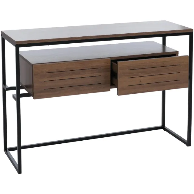 MCW Consoletafel MCW-P46, telefoontafel bijzettafel opbergtafel, lade metaal MDF melamine 80x120x40cm ~ bruin