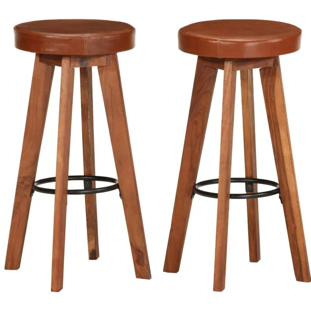 vidaXL Barstoelen 2 st echt leer en massief acaciahout Bruin