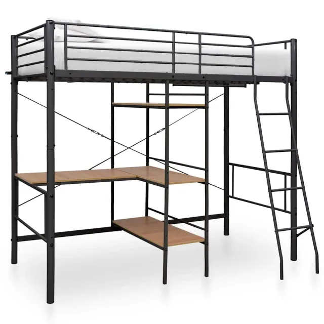 vidaXL Stapelbedframe met tafel metaal grijs 90x200 cm