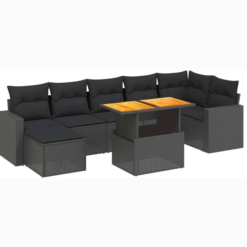 vidaXL 8-delige Loungeset met kussens poly rattan zwart, foto 3