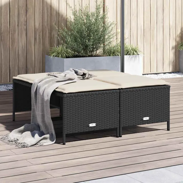 vidaXL Tuinkrukken met kussens 4 st poly rattan zwart, foto 2