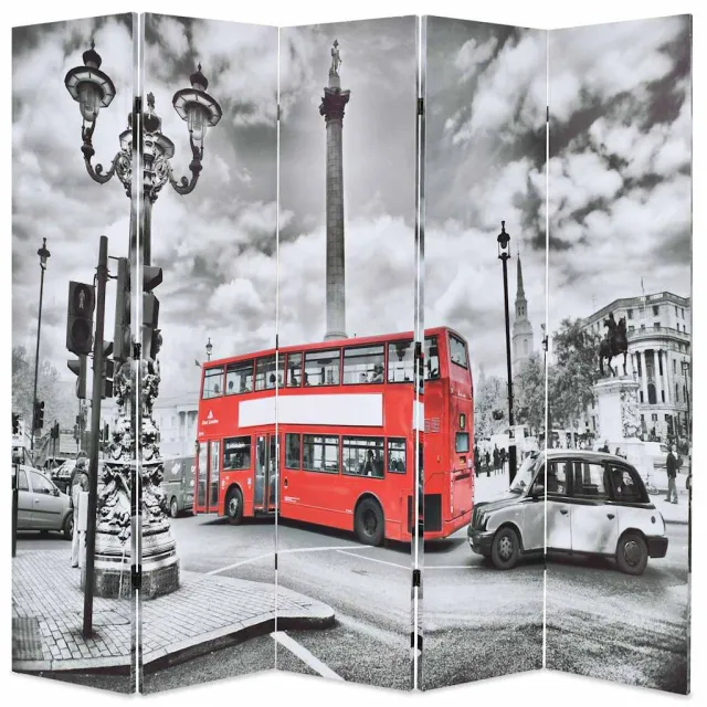 vidaXL Kamerscherm inklapbaar Londen bus 200x170 cm zwart en wit Meerkleurig