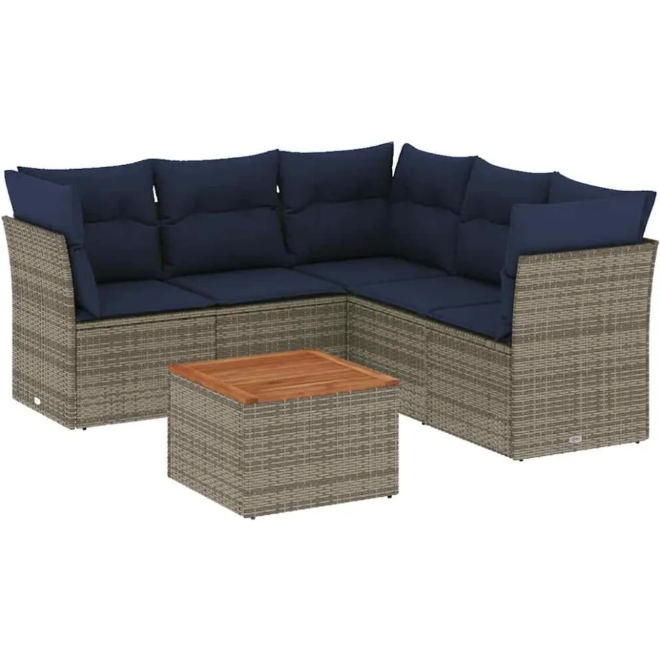 vidaXL 6-delige Loungeset met kussens poly rattan grijs, foto 3