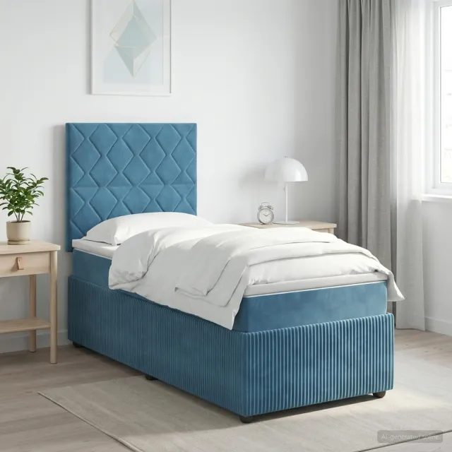 vidaXL LED Boxspring Bed met Matras Blauw 90 x 200 cm Fluweel