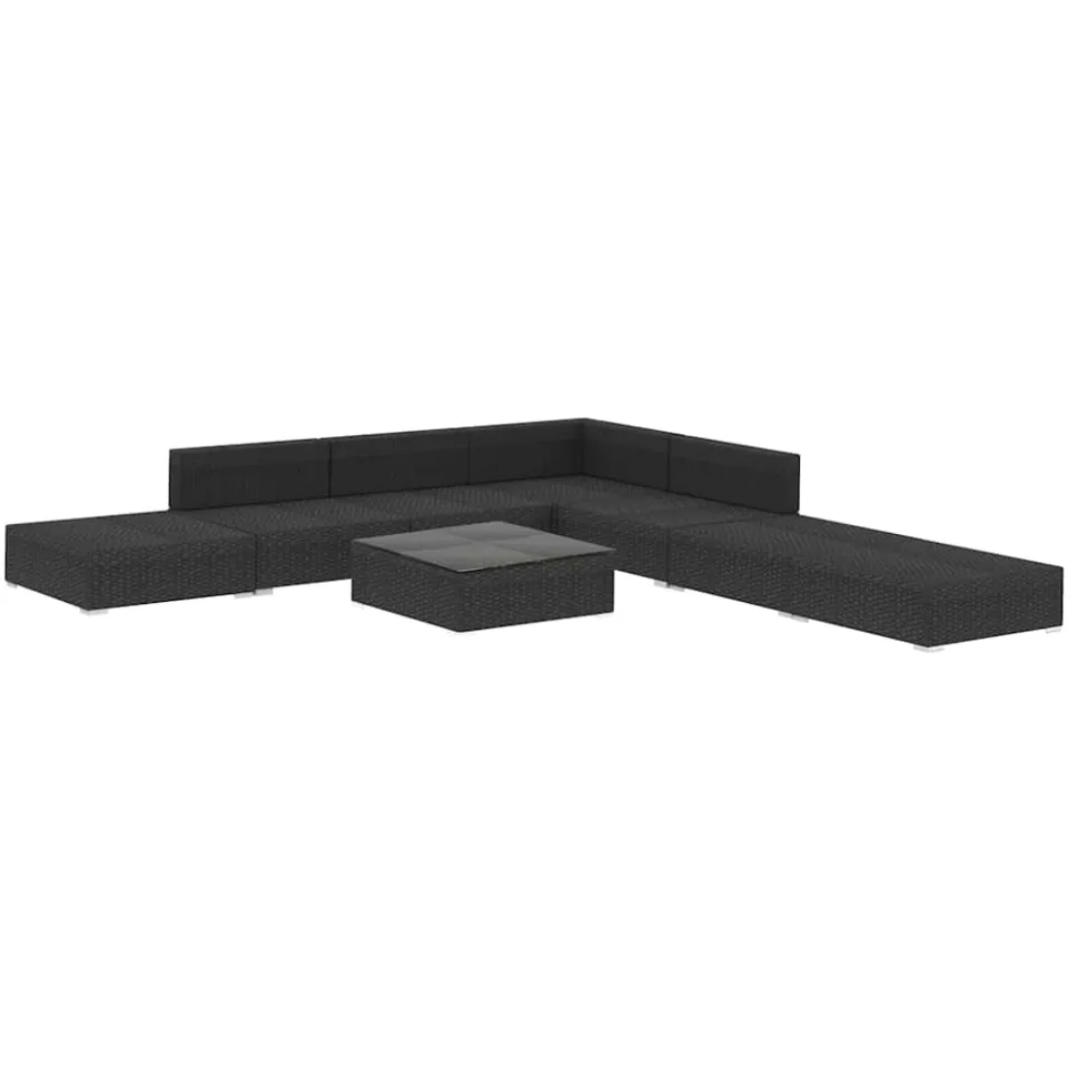 vidaXL 8-delige Loungeset met kussens poly rattan zwart, foto 3