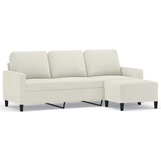 vidaXL Driezitsbank - met - voetenbank - 180 - cm - fluweel - crèmekleurig