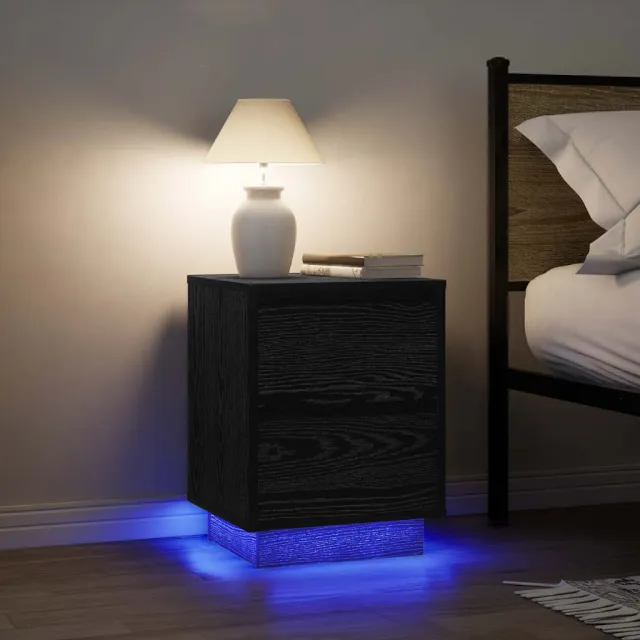 vidaXL Nachtkastjes met LED-verlichting 2 st 38x34x50 cm zwart, foto 2