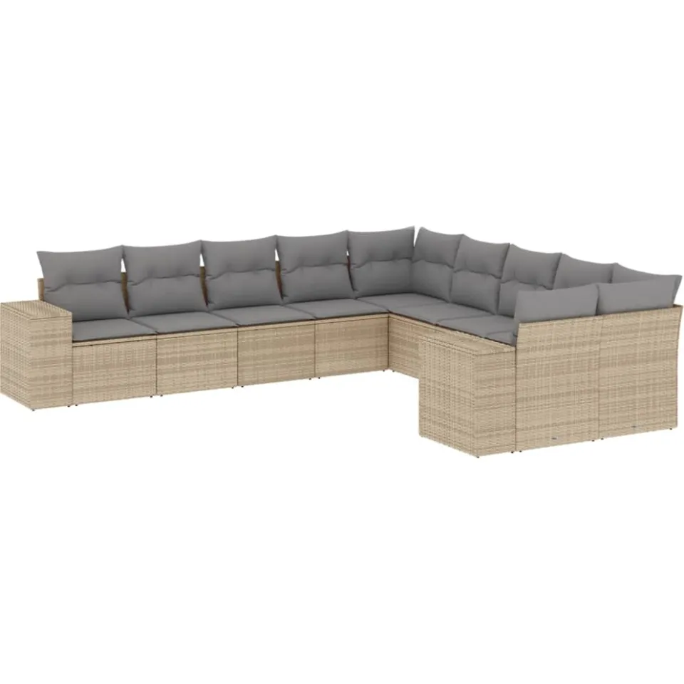 vidaXL 10-delige Loungeset met kussens poly rattan beige, foto 3