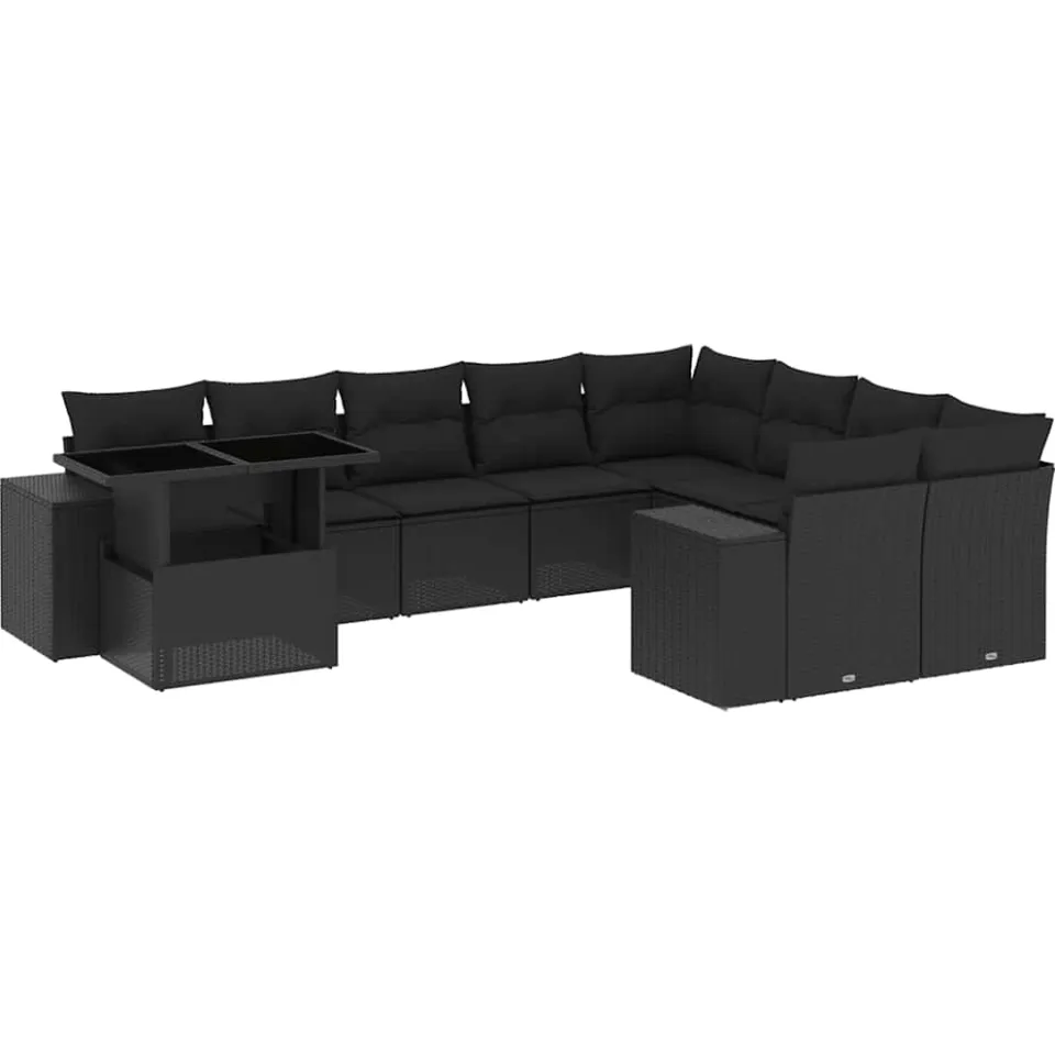 vidaXL 10-delige Loungeset met kussens poly rattan zwart, foto 3