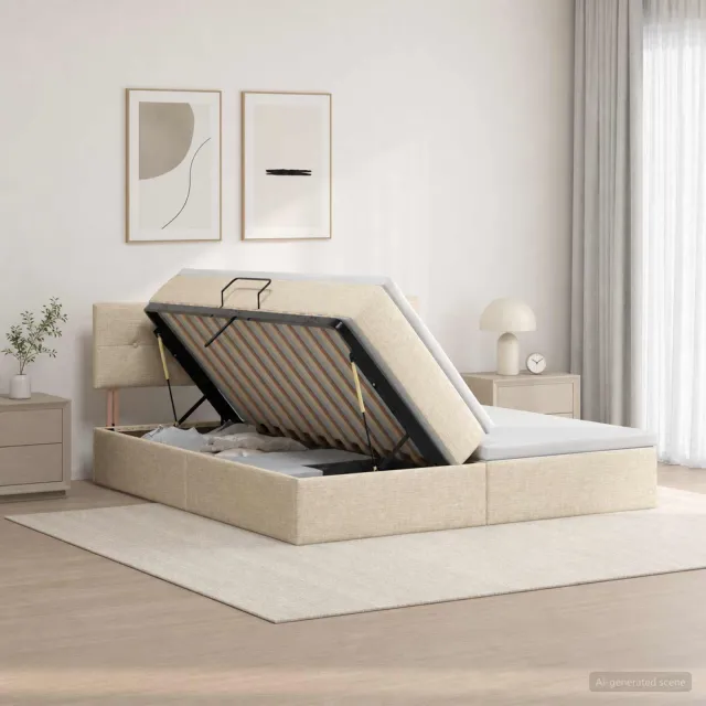vidaXL Opslag bed met hoofdeinde 2 st Crèmekleurig Nep Leer
