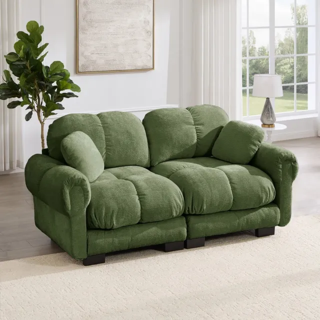 KOMHTOM Bank 2-zits - Chenille - Modulaire Zitbank met Dikke Kussens - Ergonomische Rugleuning - Woonkamer - Groen
