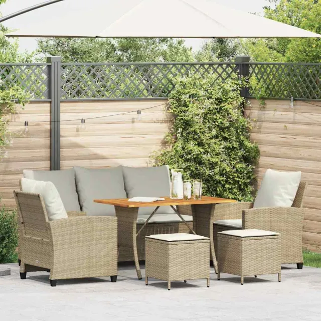 vidaXL 6-delige Loungeset met kussens poly rattan beige, foto 2