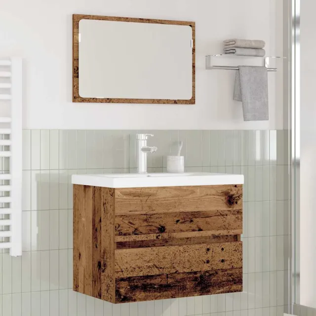 vidaXL Badkamermeubelset 3 st Oud Hout 60 x 38,5 x 45 cm Bewerkt hout Bruin