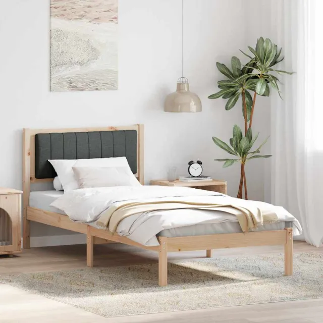 vidaXL Bedframe met Gevoerd Hoofdgedeelte Donkergrijs 90 x 200 cm Bruin