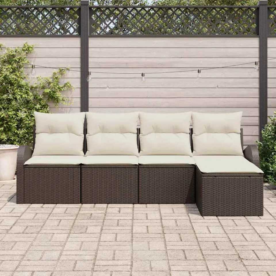 vidaXL Bankstel 5 st Bruin en wit poly rattan, foto 3