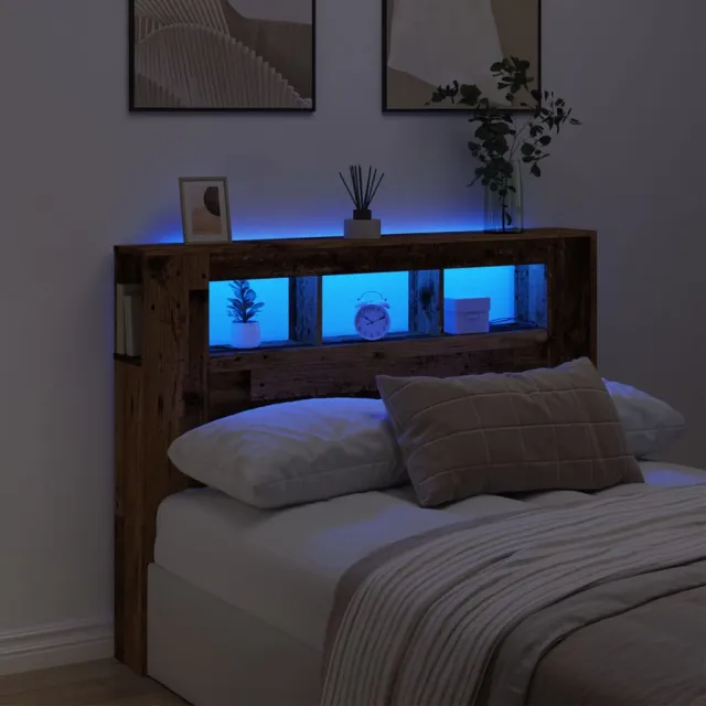vidaXL Hoofdeinde met LED 140x18,5x103,5 cm bewerkt hout oud hout Bruin