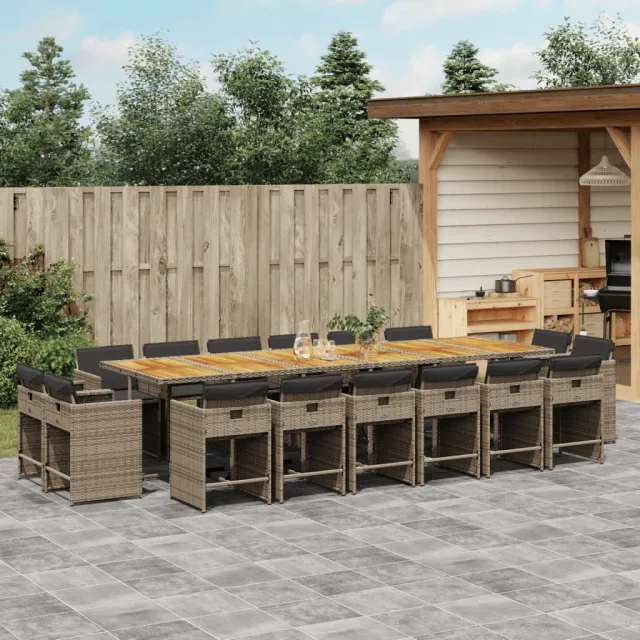 vidaXL 17-delige Tuinset met kussens poly rattan grijs, foto 2