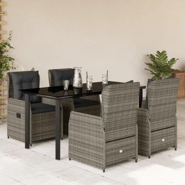 vidaXL 5-delige Tuinset met kussens poly rattan grijs, foto 2
