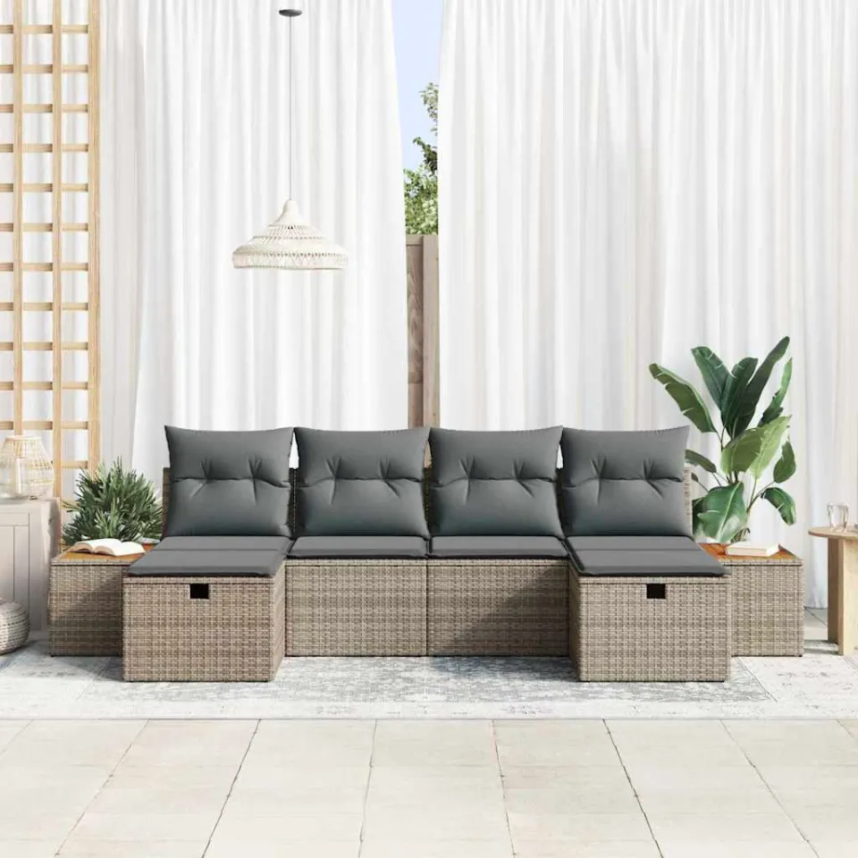 vidaXL Tuin Sofa Set 6 st Grijs poly rattan, foto 3