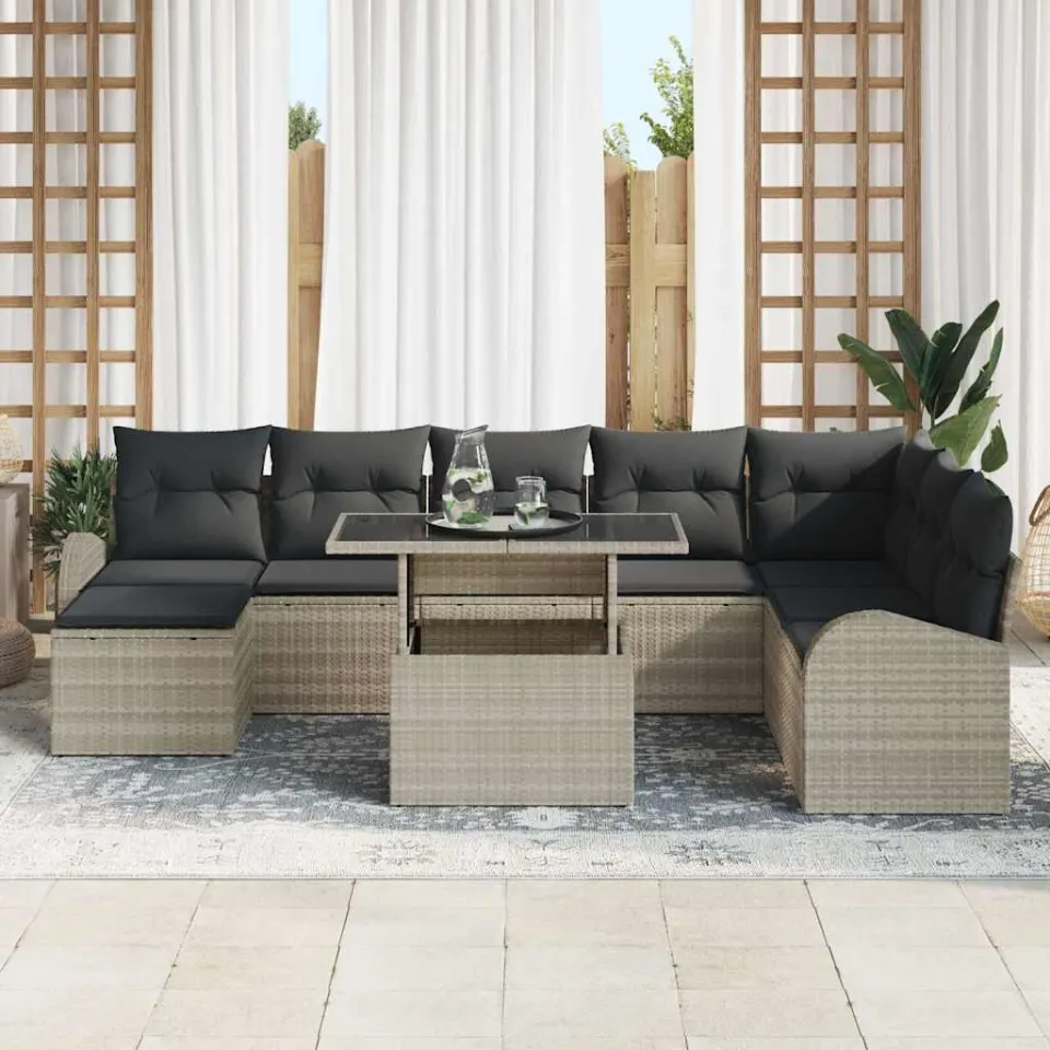 vidaXL Tuin Sofa Set 9 st Lichtgrijs Poly riet, foto 2
