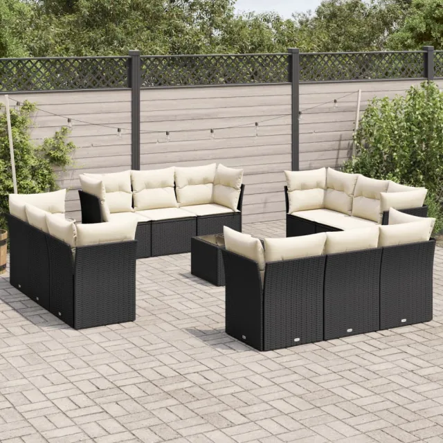 vidaXL 13-delige Loungeset met kussens poly rattan zwart, foto 2