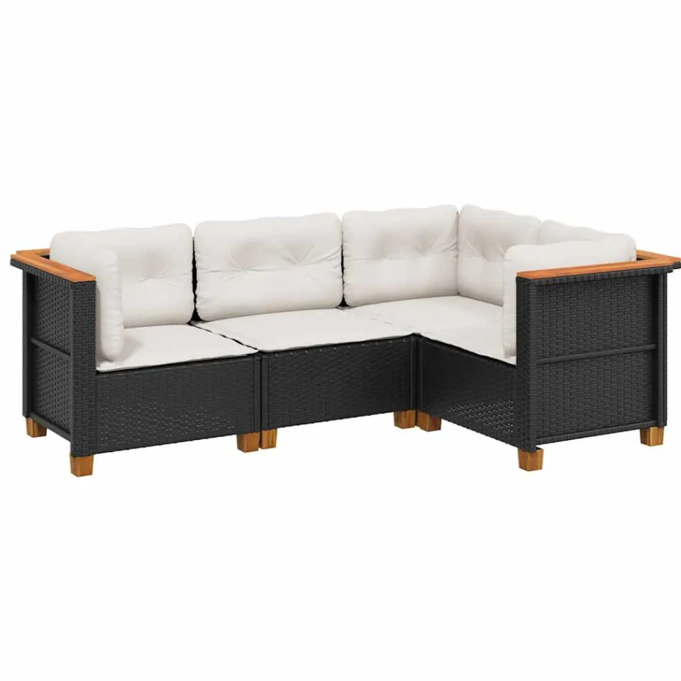 vidaXL 4-delige Loungeset met kussens poly rattan zwart, foto 3